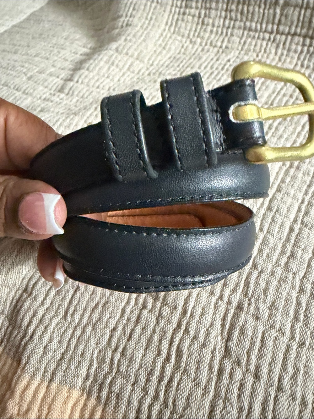 Coach Vintage Navy Blue Skinny Leather Belt womens Y2K Gold Brass Buckle Size s - Picture 2 of 9